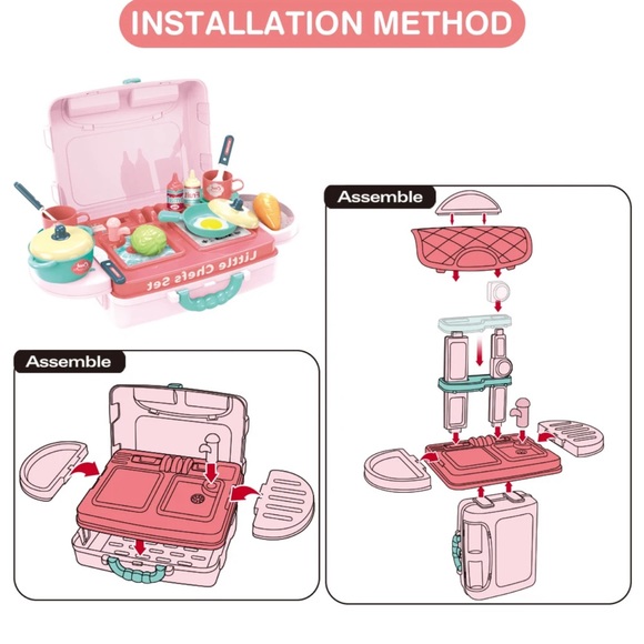 New Pretend Kitchen Play Set 3-in-1 Suitcase with Toy Pots Pans Dishes For 3+ - Picture 4 of 14
